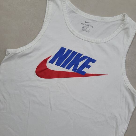 Nike Running Training Tank Top Mens L Logo Swoosh White Red Blue Top 3 - Picture 3 of 7